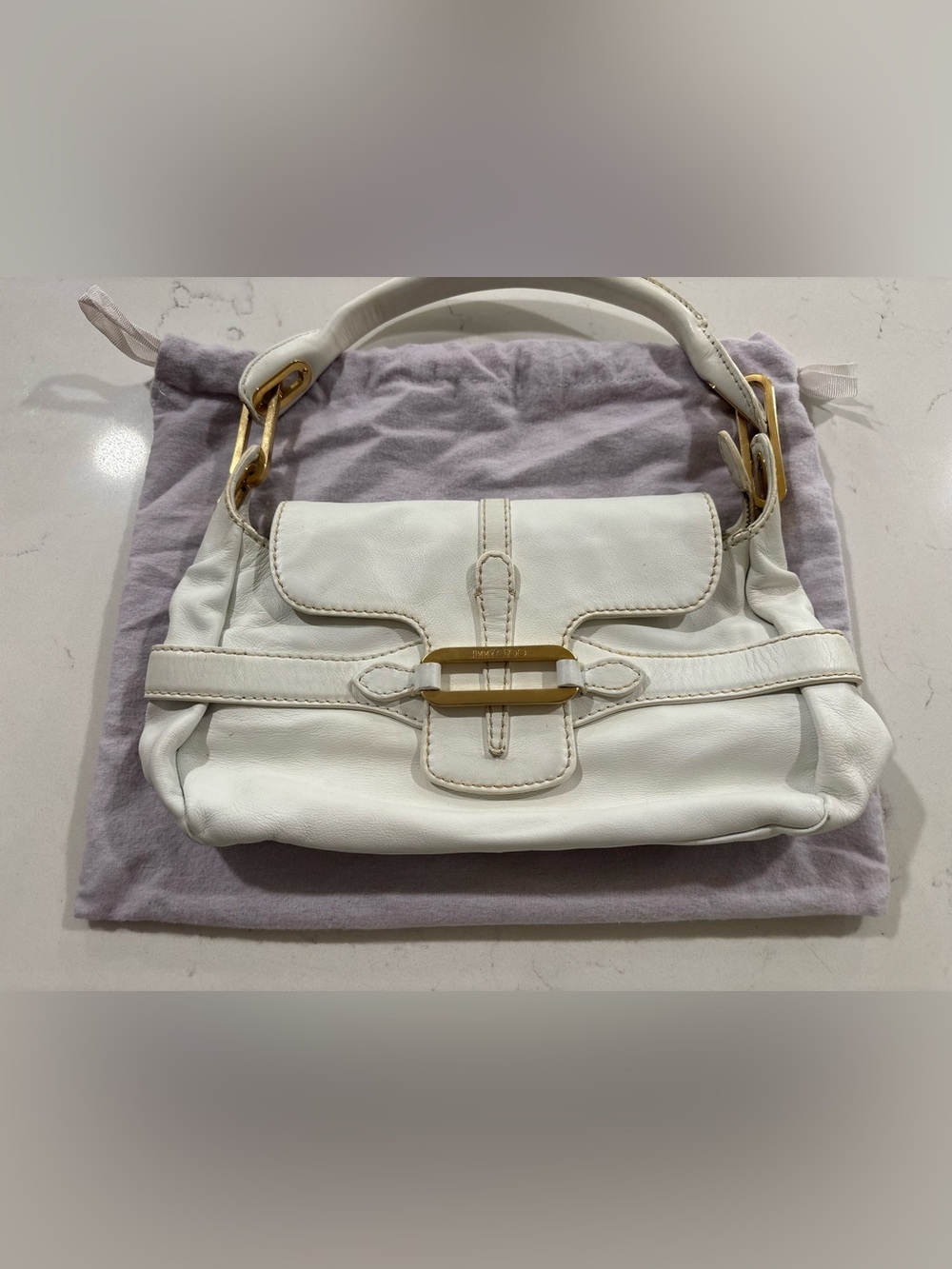 😍Authentic Jimmy Choo White Leather Shoulder Bag with Gold Hardware